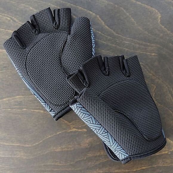 Sky blue abstract neoprene velcro strap half finger cycling gloves - Picture 4 of 7